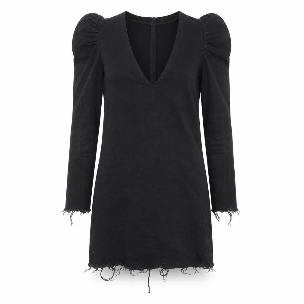 Zara Womens Black Cotton A-Line Size M V-Neck Zip