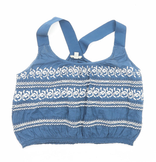 Ecote Womens Blue Geometric Cotton Cropped Tank Size S Round Neck