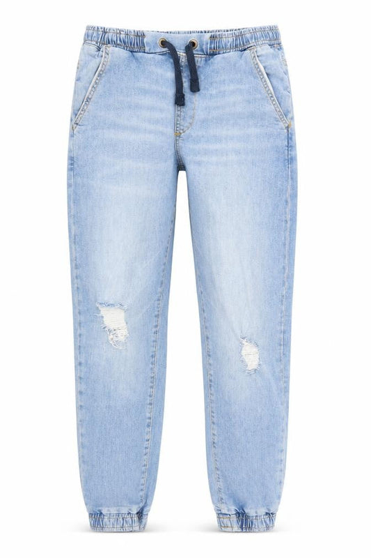 River Island Boys Blue Cotton Tapered Jeans Size 11 Years L24 in Regular Drawstring - Cuffed