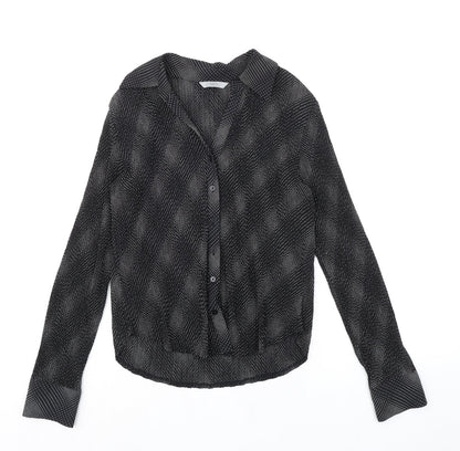 Marks & Spencer Womens Black Geometric Polyester Basic Button-Up Size 12 Collared