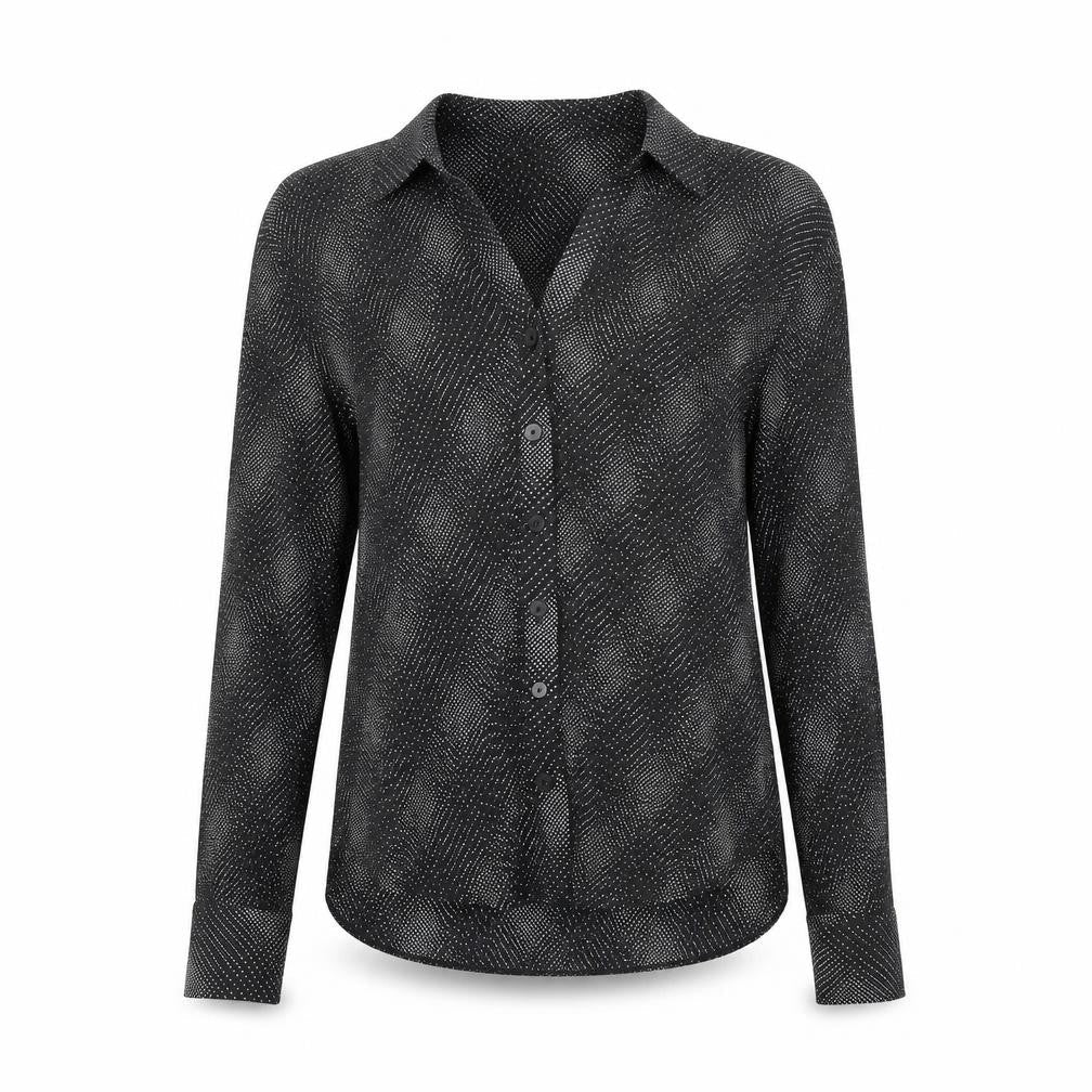 Marks & Spencer Womens Black Geometric Polyester Basic Button-Up Size 12 Collared