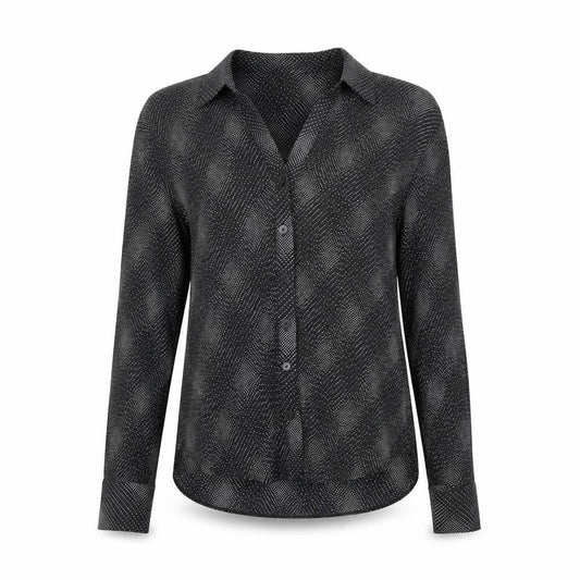 Marks and Spencer Womens Black Geometric Polyester Basic Button-Up Size 12 Collared