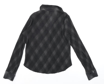Marks & Spencer Womens Black Geometric Polyester Basic Button-Up Size 12 Collared