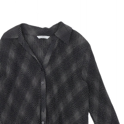 Marks & Spencer Womens Black Geometric Polyester Basic Button-Up Size 12 Collared