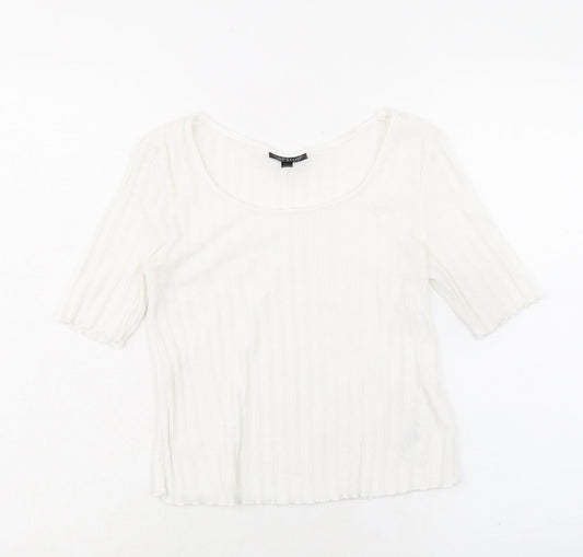 Topshop Womens White Polyester Basic T-Shirt Size 8 Round Neck