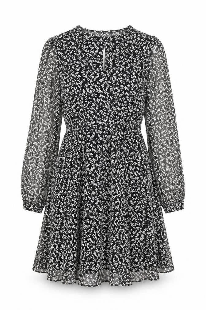 Zara Womens Black Floral Polyester A-Line Size S Round Neck Button
