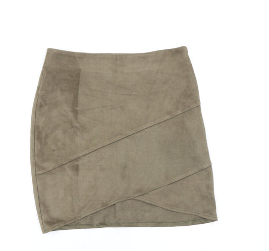 Missguided Womens Green Polyester A-Line Skirt Size 8 Zip