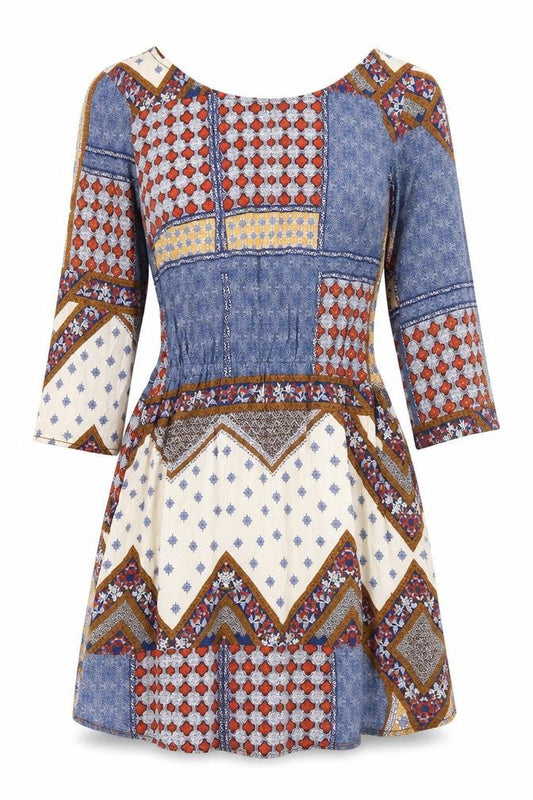 Divided by H&M Womens Multicoloured Geometric Viscose A-Line Size 6 Boat Neck Pullover
