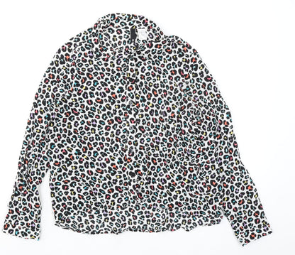 Divided by H&M Womens Multicoloured Animal Print Viscose Basic Button-Up Size 8 Collared - Leopard Print