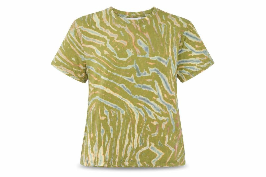 Topshop Womens Green Geometric Polyester Basic T-Shirt Size 6 Round Neck