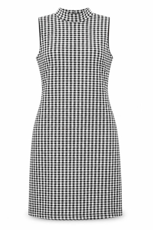 Miss Selfridge Womens Black Check Polyester Shift Size 14 Mock Neck Pullover