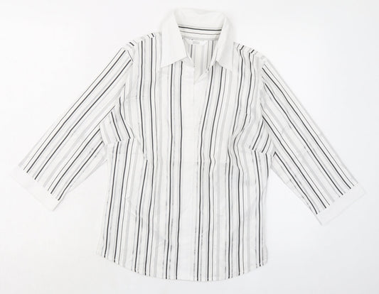 Marks and Spencer Womens White Striped Chlorofibre Basic Blouse Size 6 V-Neck