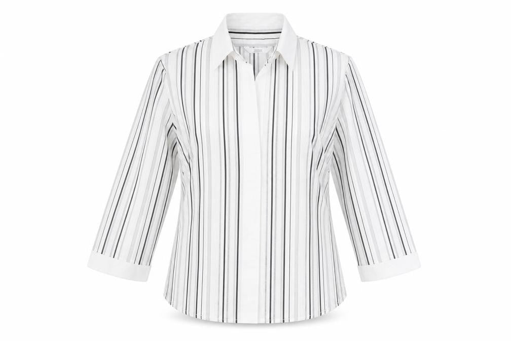 Marks & Spencer Womens White Striped Chlorofibre Basic Blouse Size 6 V-Neck