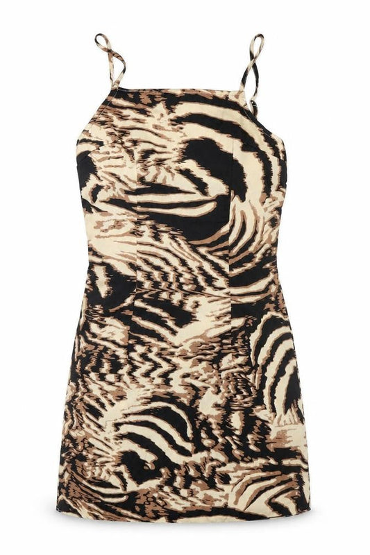 Boohoo Womens Brown Geometric Polyester Mini Size 6 Square Neck Zip