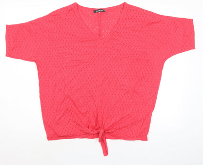 Bonmarché Womens Pink Nylon Basic Blouse Size M V-Neck