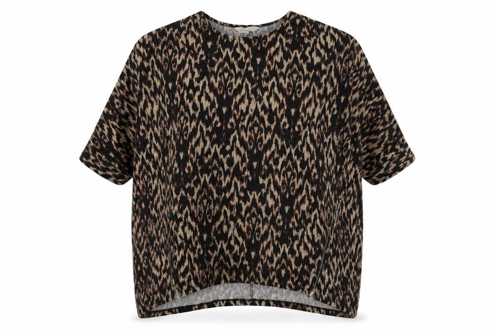 Apricot Womens Brown Geometric Polyester Basic T-Shirt Size 14 Round Neck