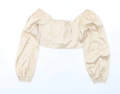 Collusion Womens Ivory Polyester Cropped Blouse Size 10 Square Neck