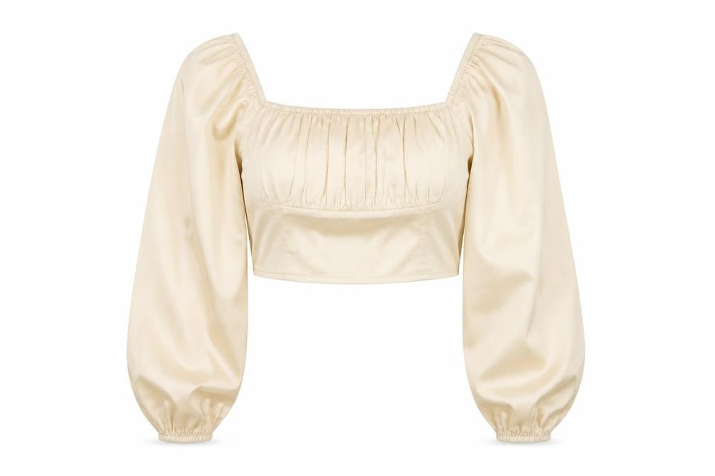 COLLUSION Womens Ivory Polyester Cropped Blouse Size 10 Square Neck