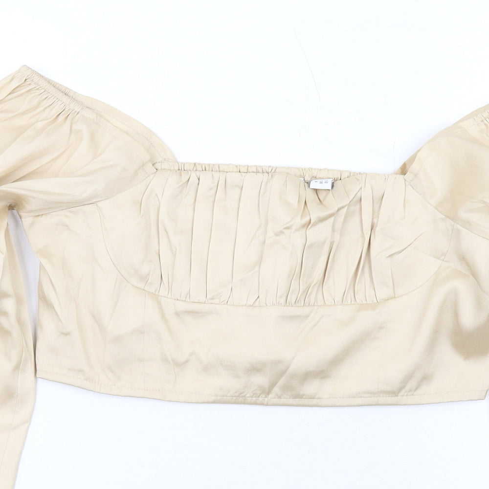 COLLUSION Womens Ivory Polyester Cropped Blouse Size 10 Square Neck