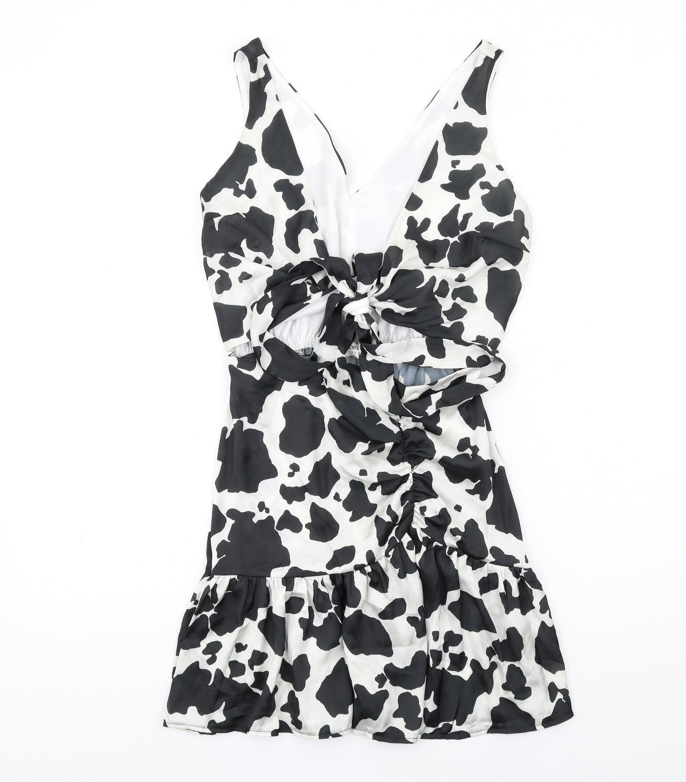 Flounce Womens Black Animal Print Polyester A-Line Size 8 V-Neck Tie