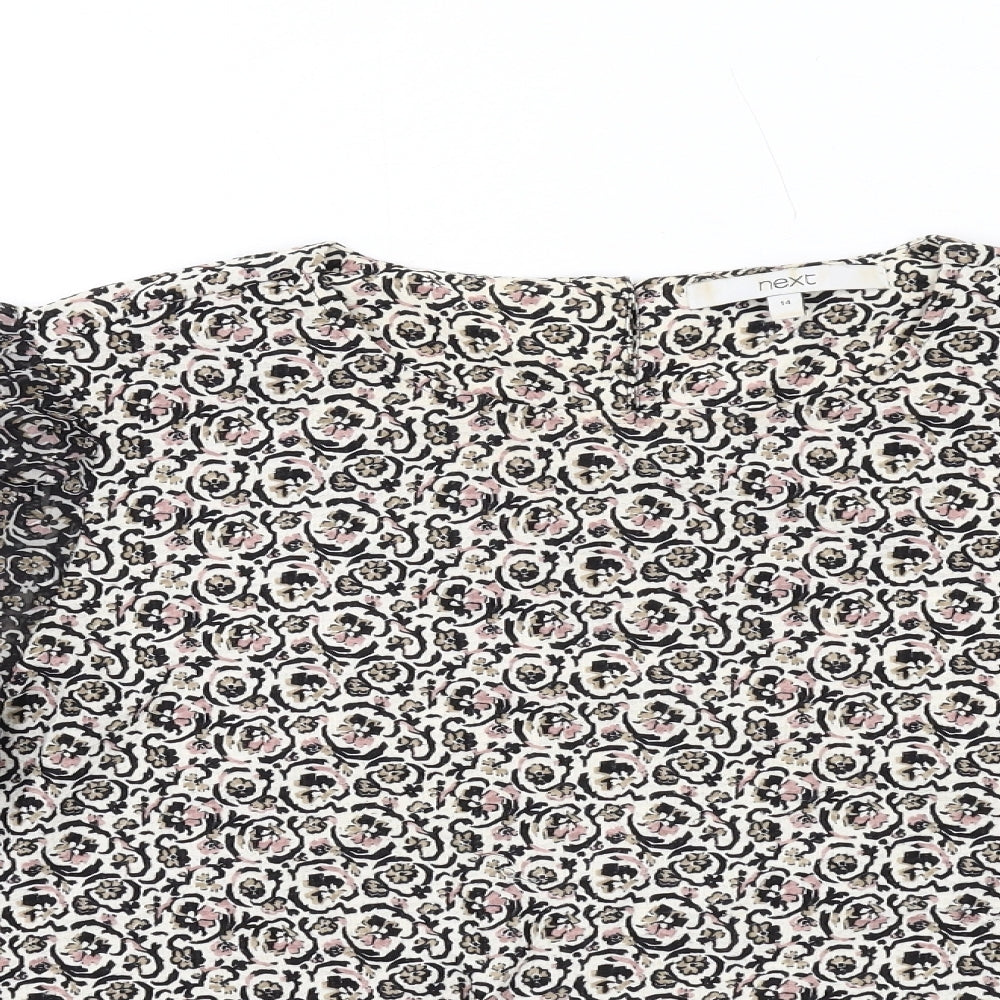 NEXT Womens Multicoloured Geometric Polyester Basic T-Shirt Size 14 Round Neck