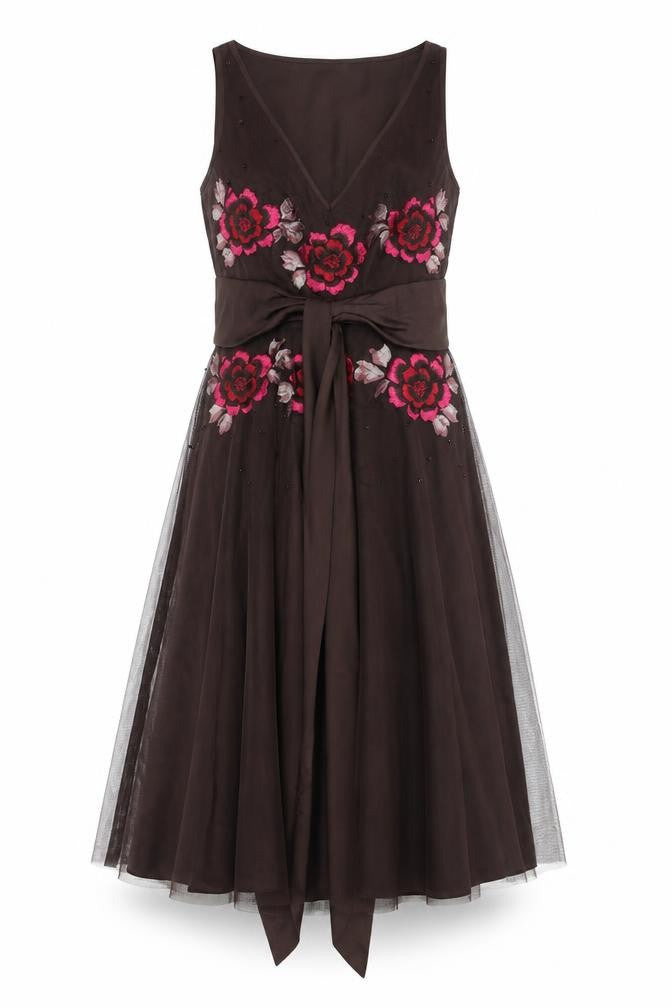 Teatro Womens Brown Polyester Fit & Flare Size 8 V-Neck Zip