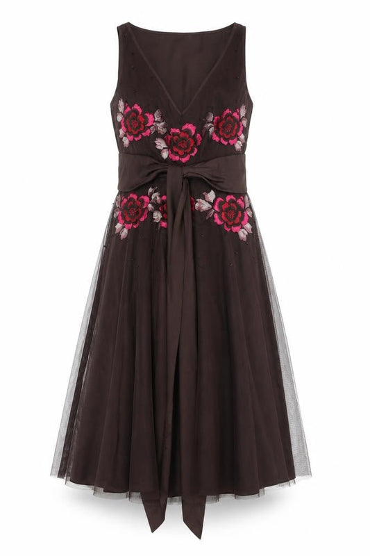 Teatro Womens Brown Polyester Fit & Flare Size 8 V-Neck Zip