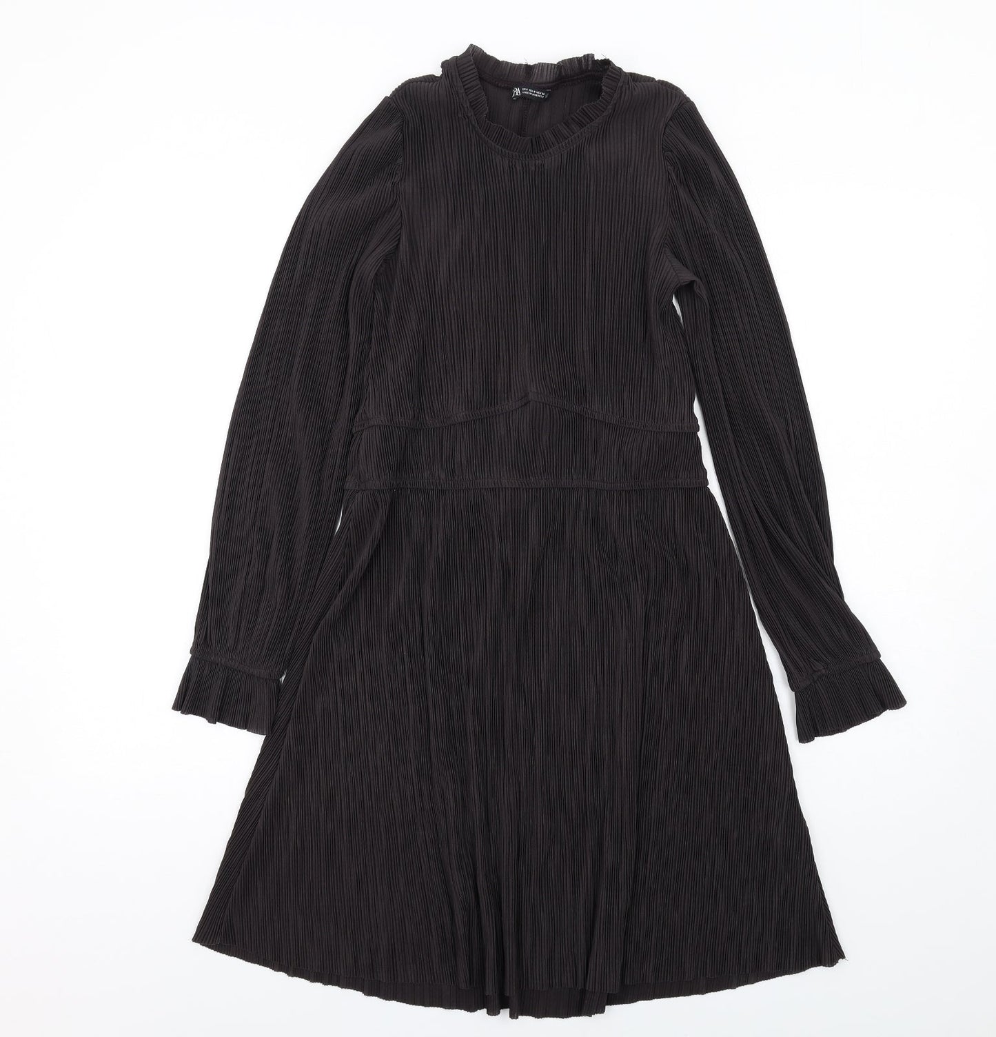 Zara Womens Black Polyester A-Line Size S Round Neck Pullover