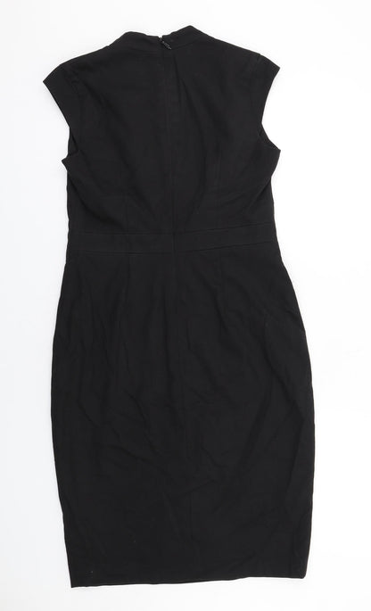 Next Womens Black Patent Leather Shift Size 10 V-Neck Zip