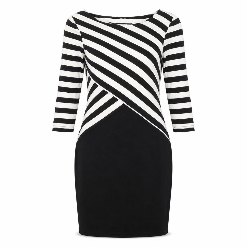 Dorothy Perkins Womens Black Striped Viscose Shift Size 10 Round Neck Pullover