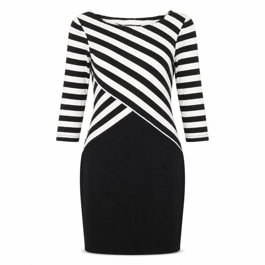 Dorothy Perkins Womens Black Striped Viscose Shift Size 10 Round Neck Pullover
