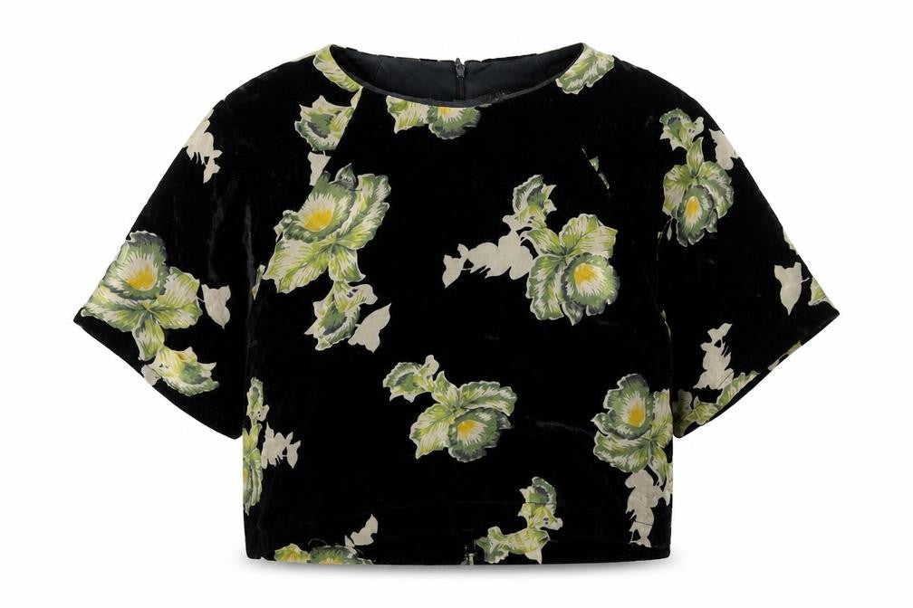 Topshop Womens Black Floral Viscose Basic T-Shirt Size 10 Round Neck
