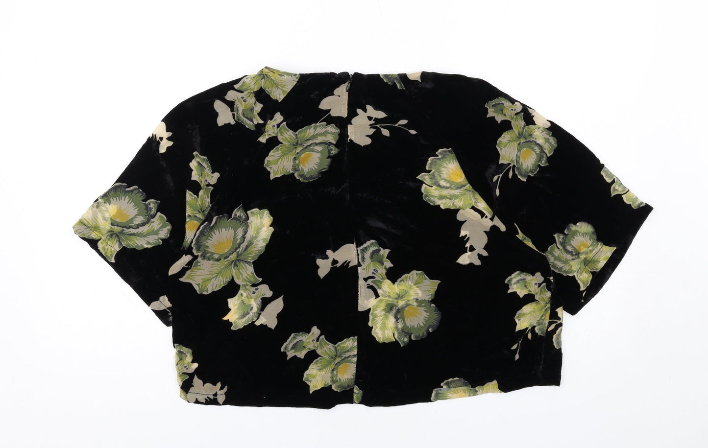 Topshop Womens Black Floral Viscose Basic T-Shirt Size 10 Round Neck