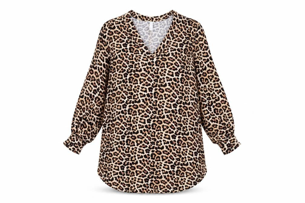 H&M Womens Brown Animal Print Viscose Shift Size S V-Neck Pullover - Leopard Print