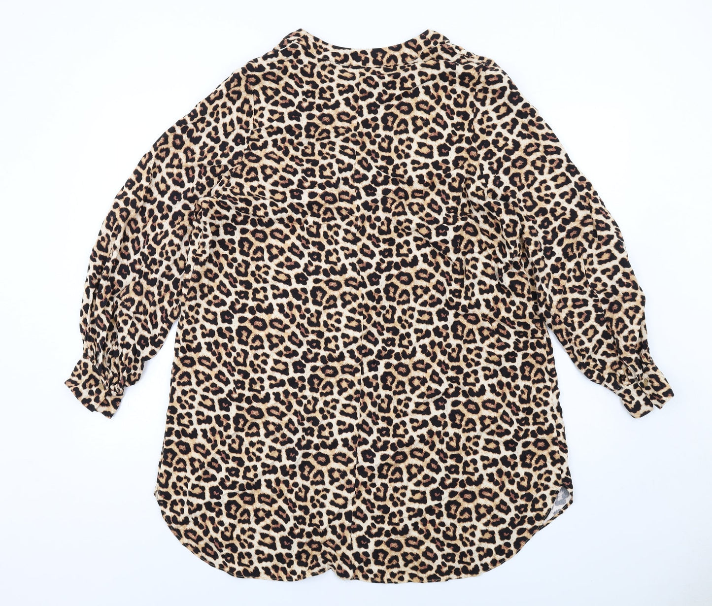 H&M Womens Brown Animal Print Viscose Shift Size S V-Neck Pullover - Leopard Print