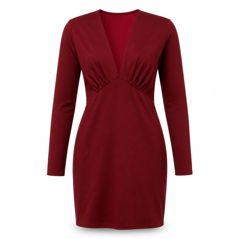 River Island Womens Red Polyester Bodycon Size 10 V-Neck Pullover - Gathered Bodice