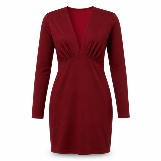 River Island Womens Red Polyester Bodycon Size 10 V-Neck Pullover - Gathered Bodice