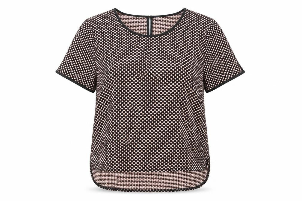 Oasis Womens Black Polka Dot Polyester Basic T-Shirt Size M Round Neck