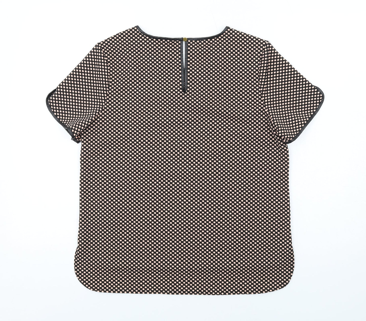 Oasis Womens Black Polka Dot Polyester Basic T-Shirt Size M Round Neck
