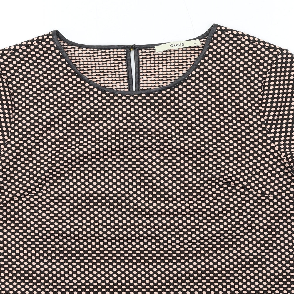 Oasis Womens Black Polka Dot Polyester Basic T-Shirt Size M Round Neck