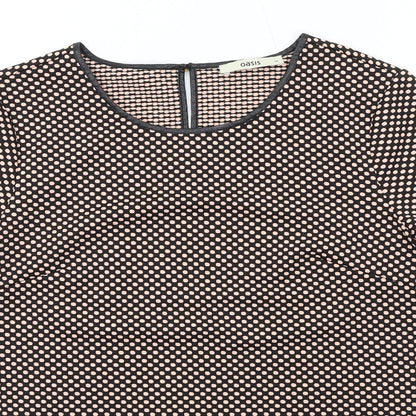 Oasis Womens Black Polka Dot Polyester Basic T-Shirt Size M Round Neck