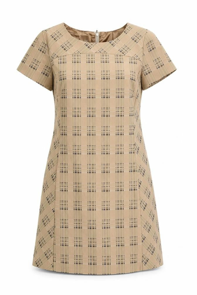 NEXT Womens Brown Check Polyester A-Line Size 10 Boat Neck Zip