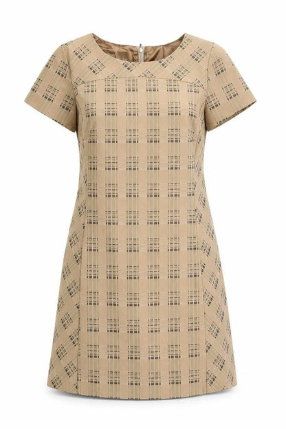 Next Womens Brown Check Polyester A-Line Size 10 Boat Neck Zip