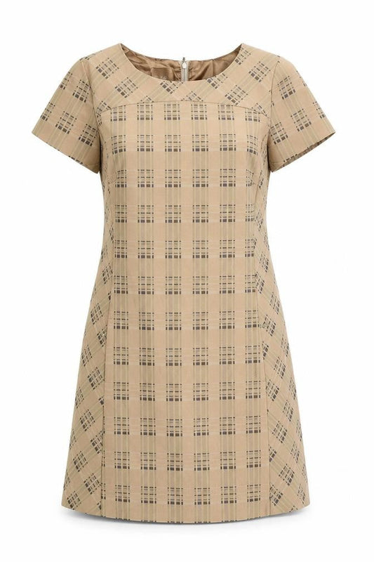 Next Womens Brown Check Polyester A-Line Size 10 Boat Neck Zip