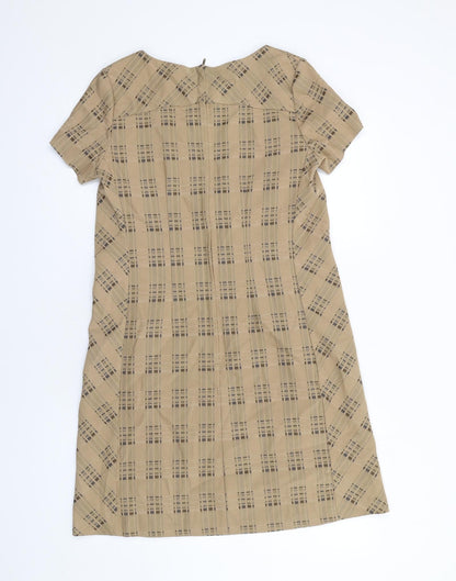 Next Womens Brown Check Polyester A-Line Size 10 Boat Neck Zip