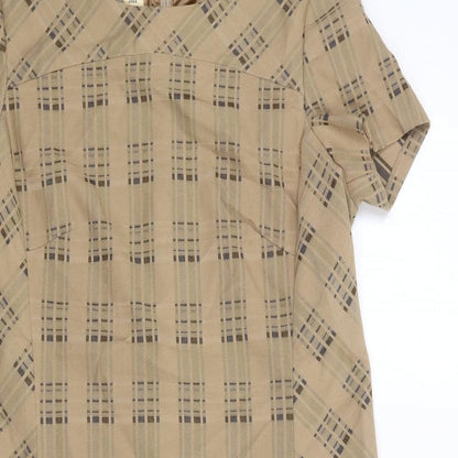 Next Womens Brown Check Polyester A-Line Size 10 Boat Neck Zip