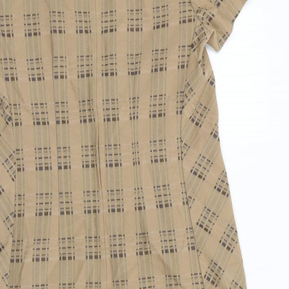 Next Womens Brown Check Polyester A-Line Size 10 Boat Neck Zip