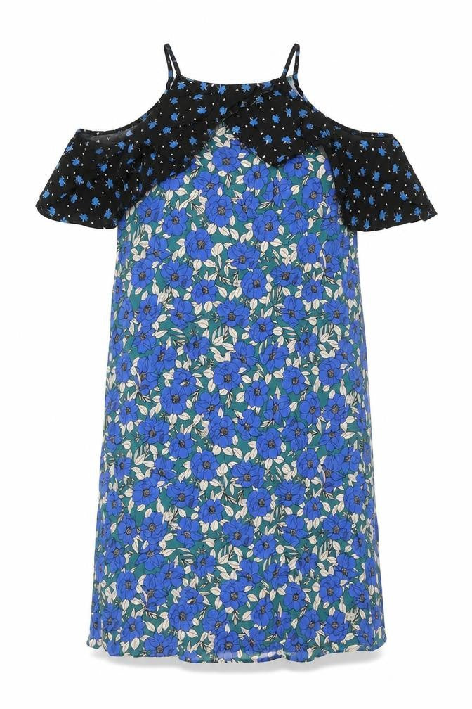 Miss Selfridge Womens Blue Floral Viscose Tank Dress Size 12 High Neck Pullover