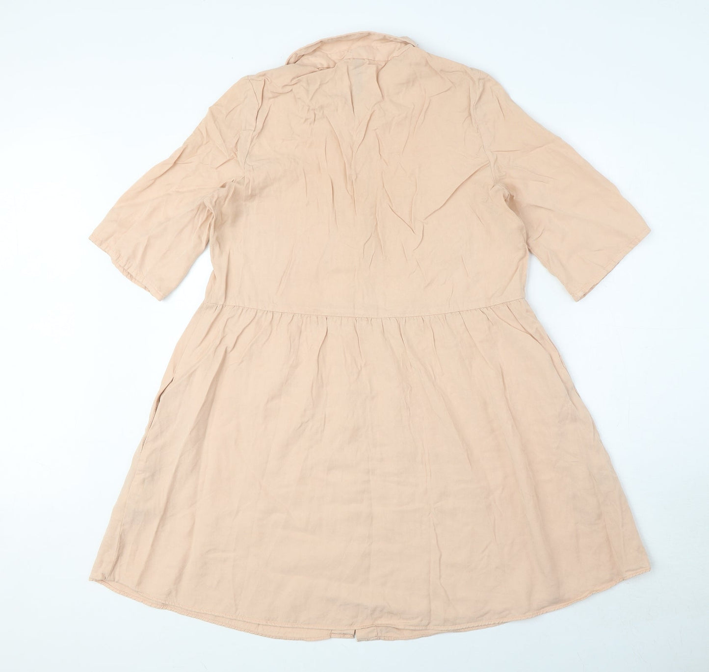 Zara Womens Pink Lyocell Shirt Dress Size XS Collared Button