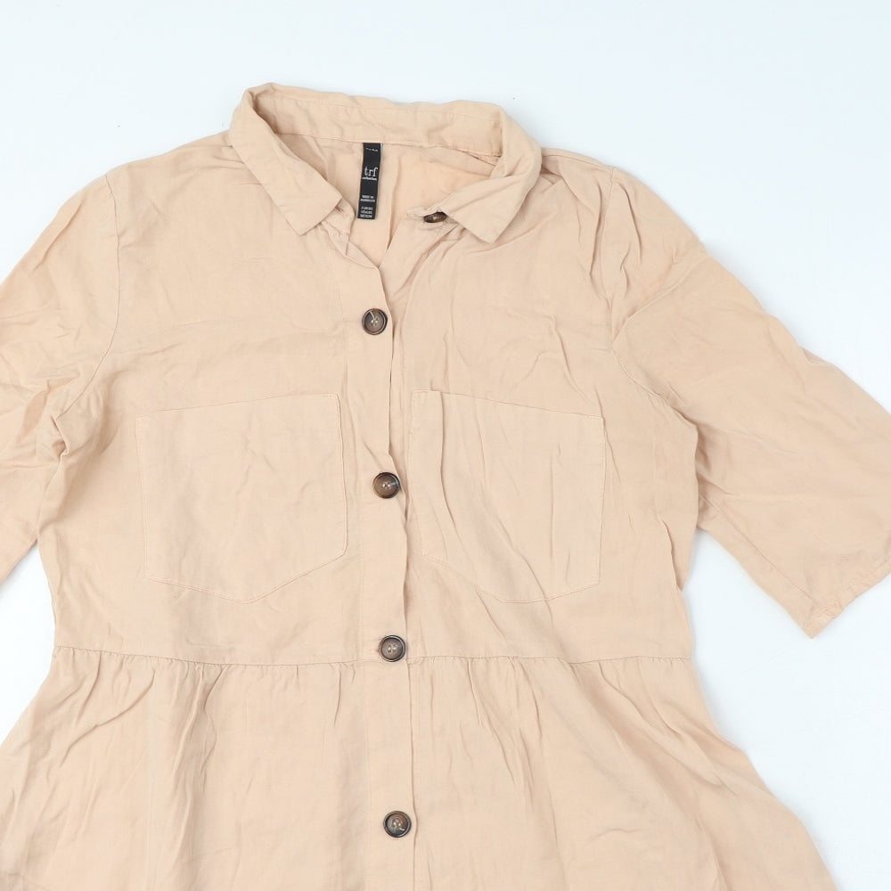 Zara Womens Pink Lyocell Shirt Dress Size XS Collared Button